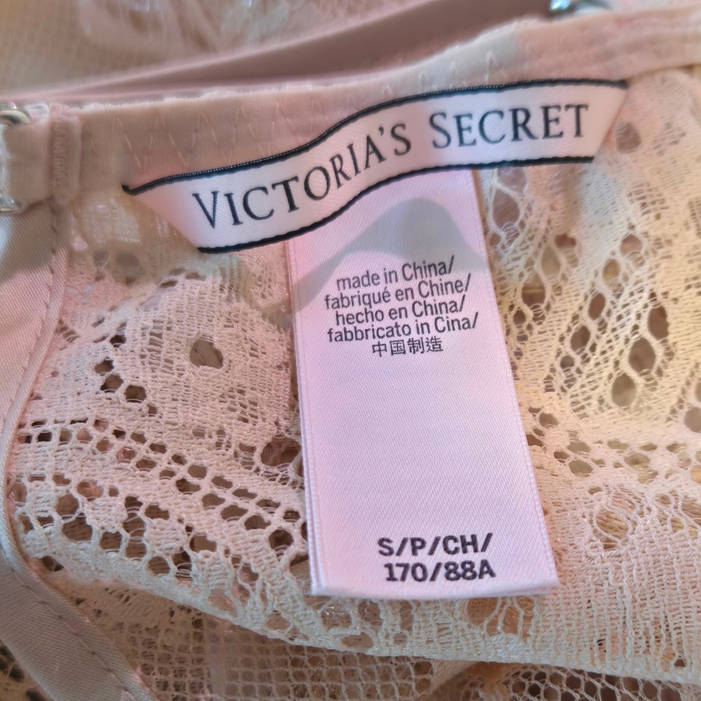 Victorias Secret Peach Beige Lace Shimmer Slip Dress Small Scalloped Hem V-Neck - Picture 5 of 5